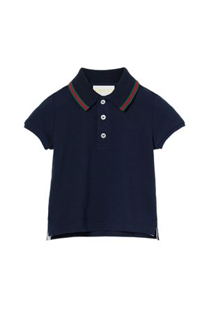 Polo in piquet di cotone elasticizzato blu scuro GUCCI KIDS | 805415XJGXV4306